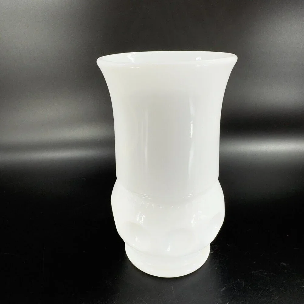 Vintage White Milk Glass Vase Vessel With Coin Dotted Pattern Bottom Glass Decor